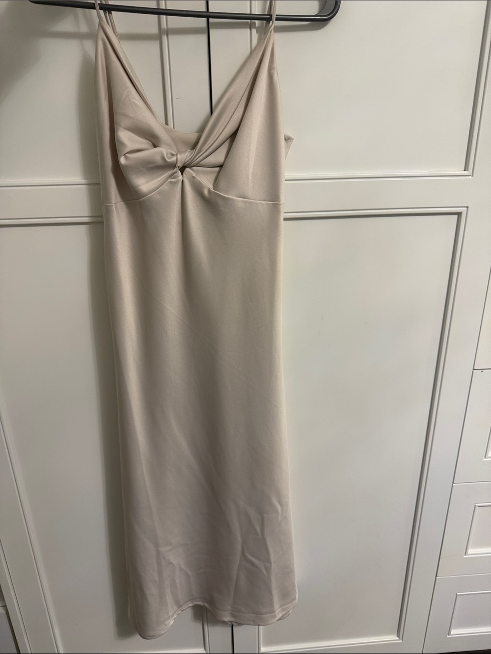 Satin Maxi Dress with Twist Front in Cream